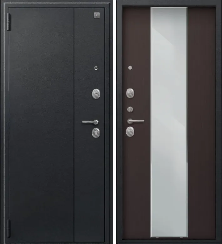 Фото Дверь A-04 черный сатин - лиственница тёмная зеркало DIS007333